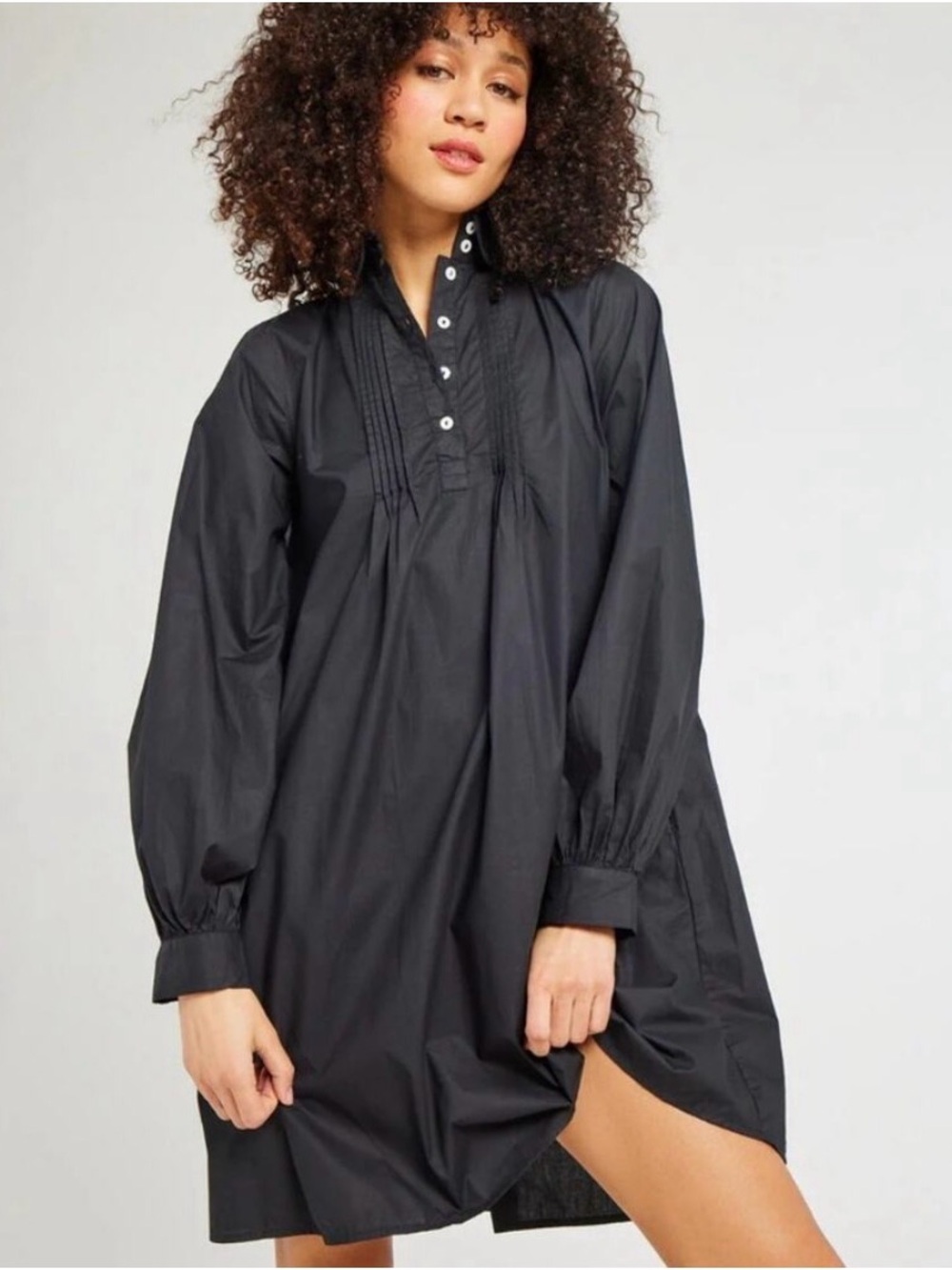 MILLE Bonnie mini A Line dress long sleeve black poplin XS